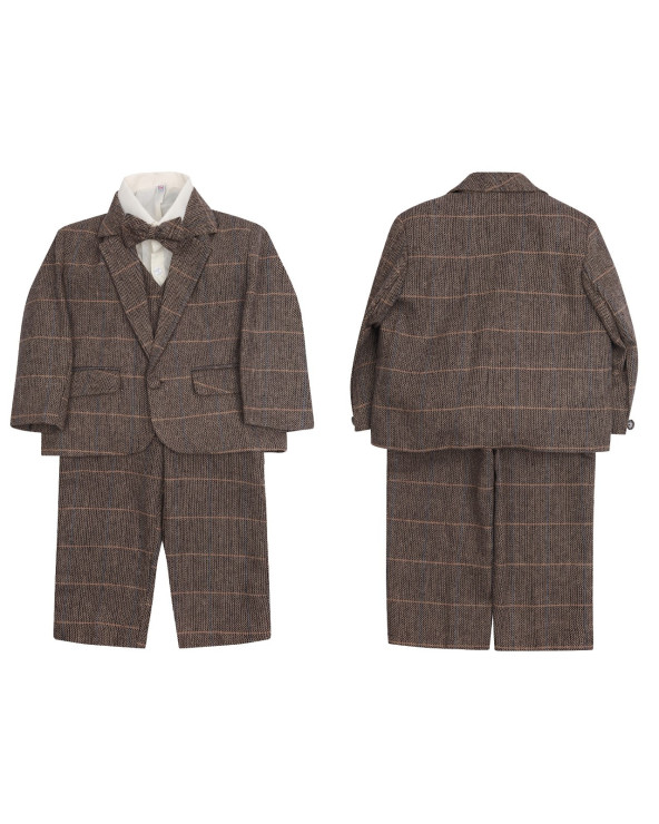 Baby 5 Pieces Brown Checkered Suits 3-24 Months