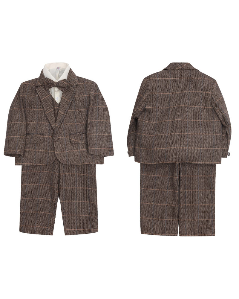 Baby 5 Pieces Brown Checkered Suits 3-24 Months
