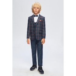 Boys Samli D/Blue & Brown Plaid 6PC Suit 1-15 Years
