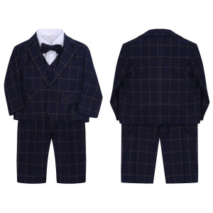 Baby 5 Pieces Navy Checkered Suits 3-24 Months
