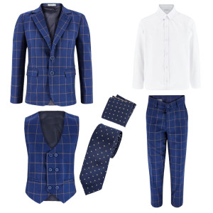 Samli Robert Navy Checked 6PC Suit 1-5