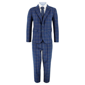 Samli Robert Navy Checked 6PC Suit 1-5