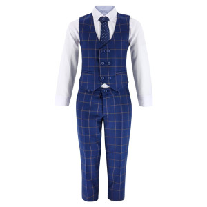 Samli Robert Navy Checked 6PC Suit 1-5