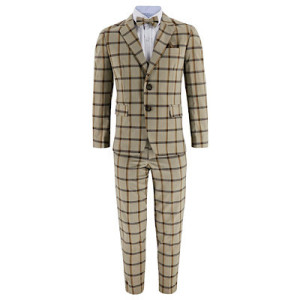 Samli Jack Beige & Brown Check 7PC Suit 11-14