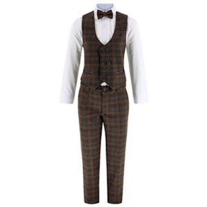 Samli George Brown Plaid 7PC Suit 11-14