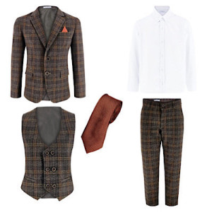 Samli George Brown Plaid 7PC Suit 11-14