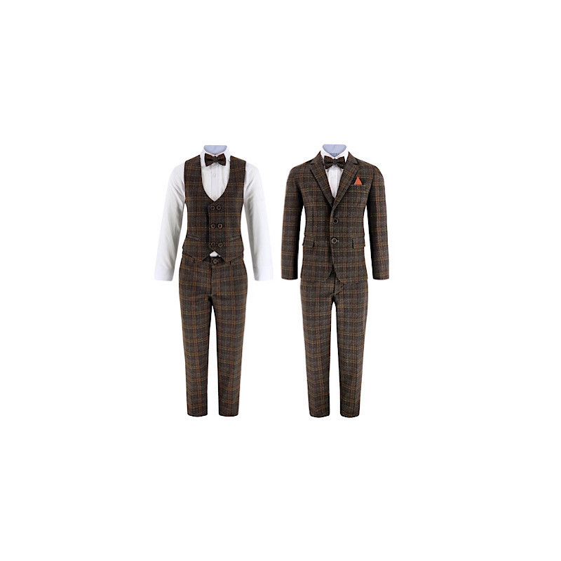 Samli George Brown Plaid 7PC Suit 11-14