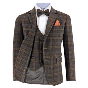 Samli George Brown Plaid 7PC Suit 11-14