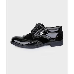 Boys Patent Leather & Suede Lace Up Brogue Derby Shoes - Black