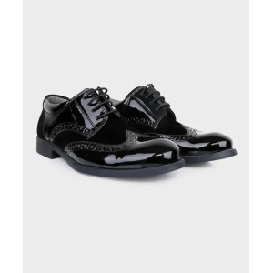 Boys Patent Leather & Suede Lace Up Brogue Derby Shoes - Black