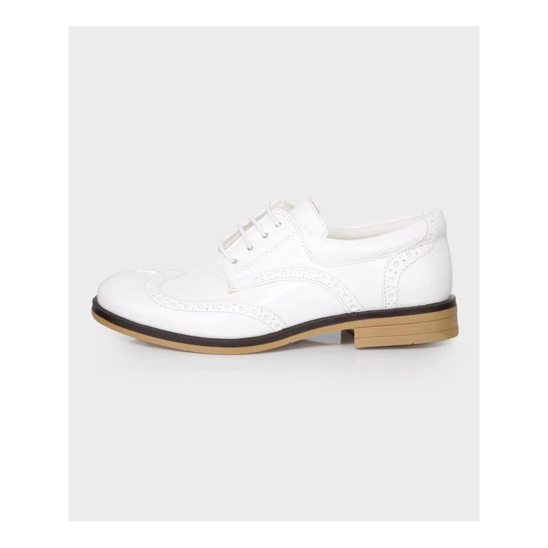 Boys Derby Brogue Lace Up Dress Shoes - White