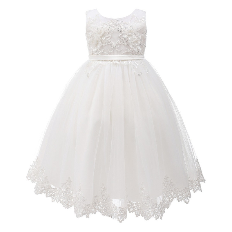 Ivory Asymmetric Overlay Lace Party Dress 2-14 Years