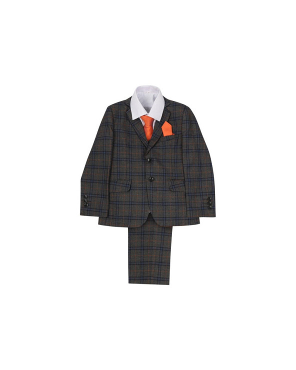 Boys Grey Plaid Suit 5pc