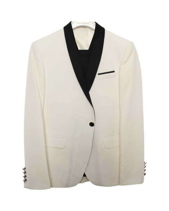 Boys White & Black Single Button Wedding Suit