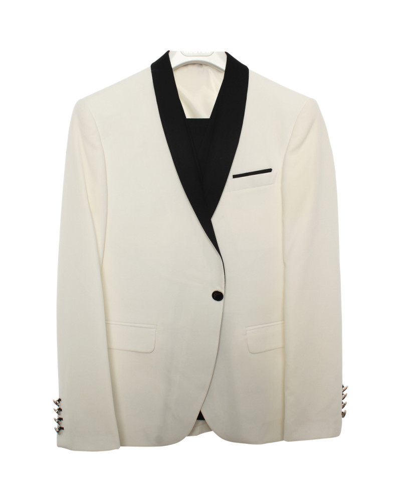 Boys White & Black Single Button Wedding Suit
